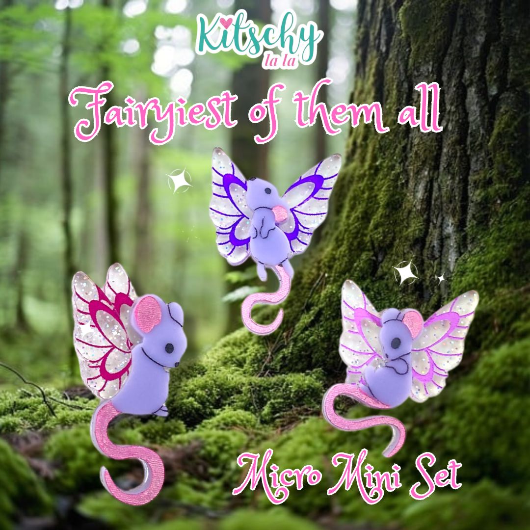 Flutter Mice Micro Mini Brooch Set