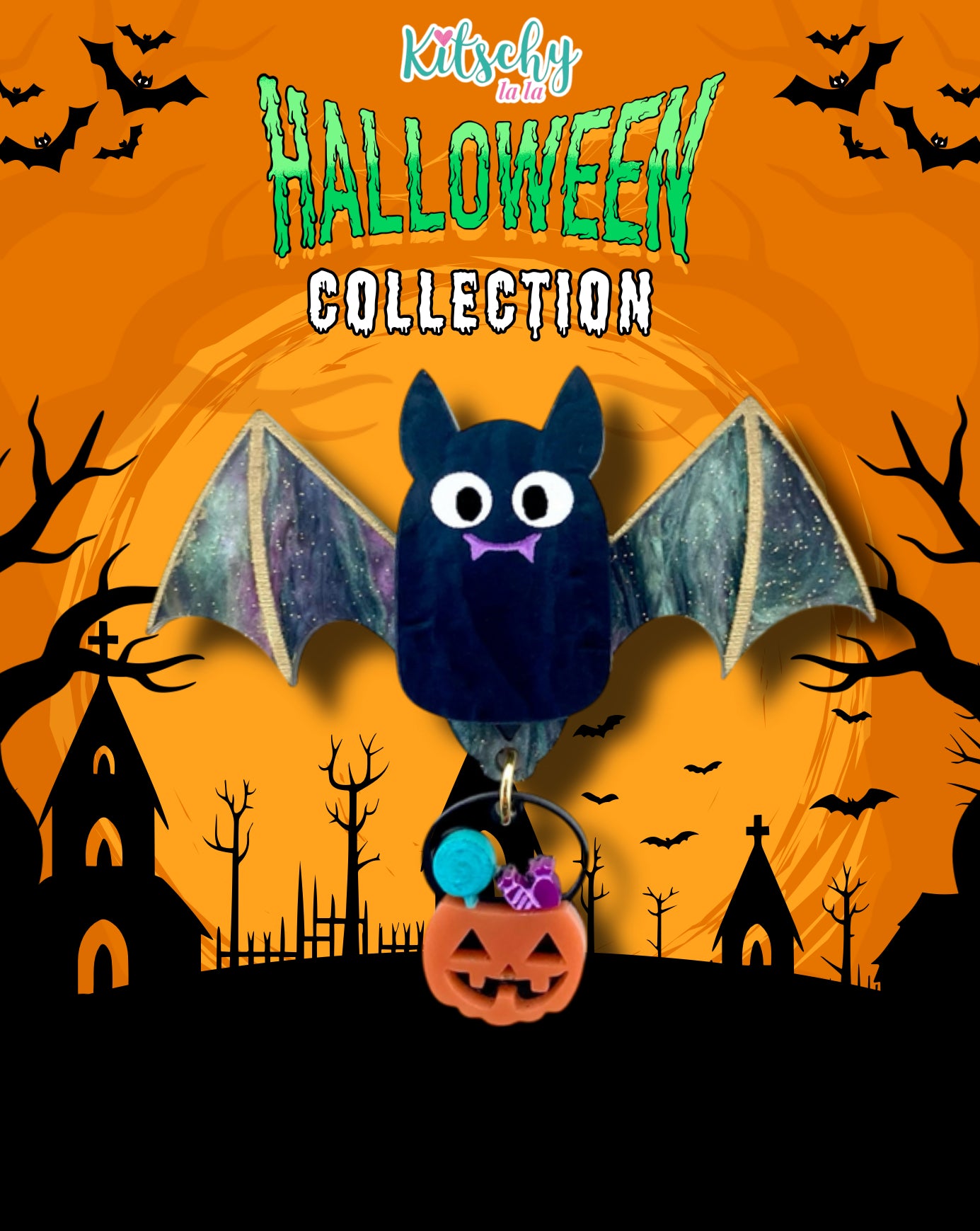 Trick or Treating Bat Brooch