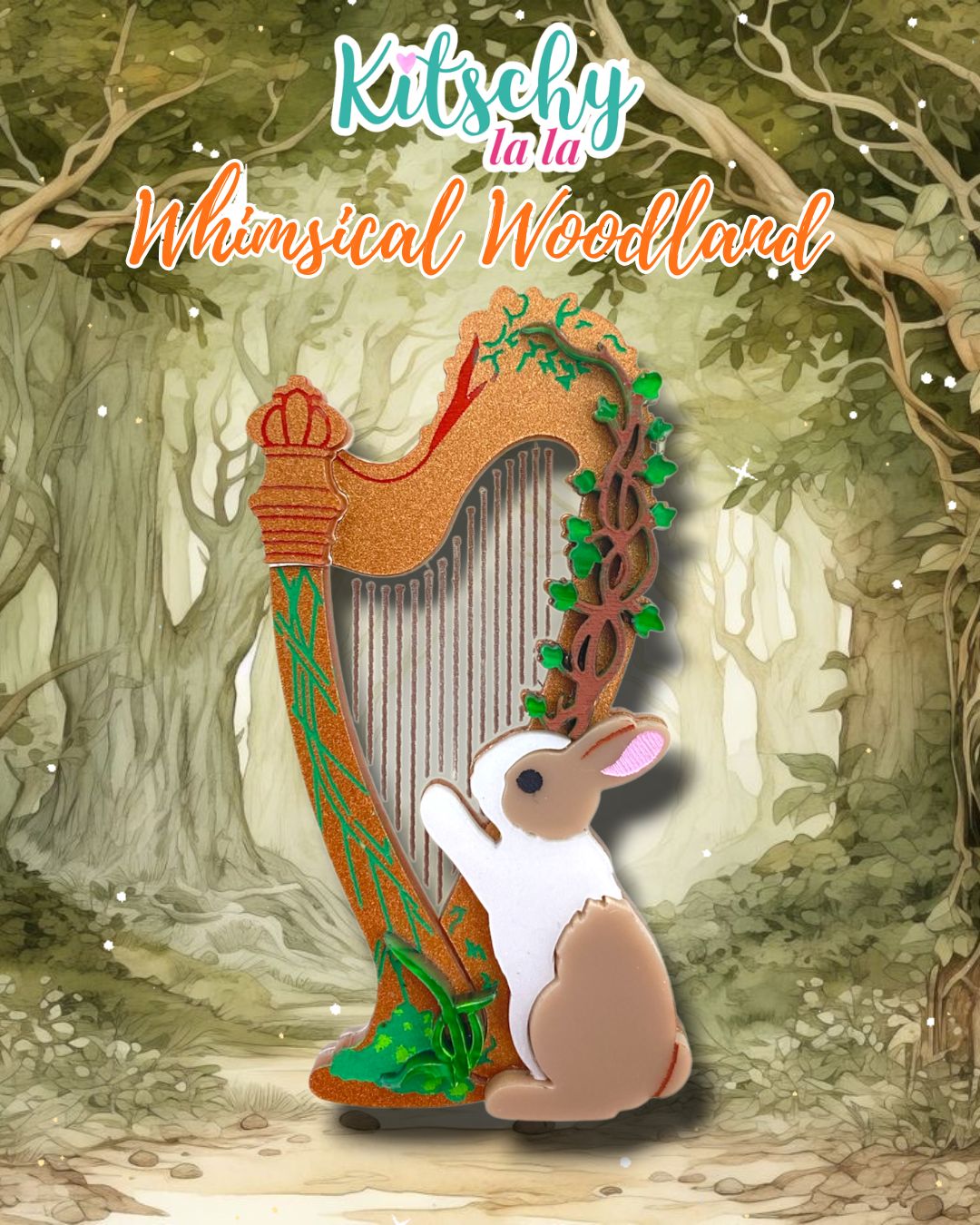 PRE ORDER Bunny Harpist Brooch