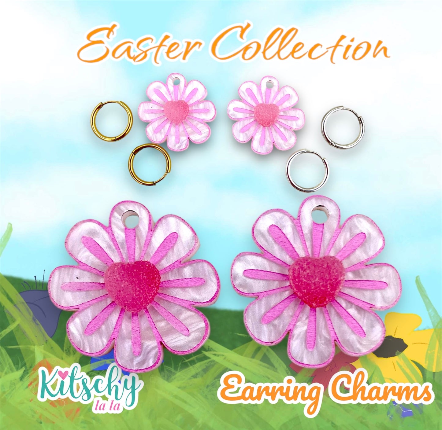 Candy Heart, Easter Daisy Earring Charms