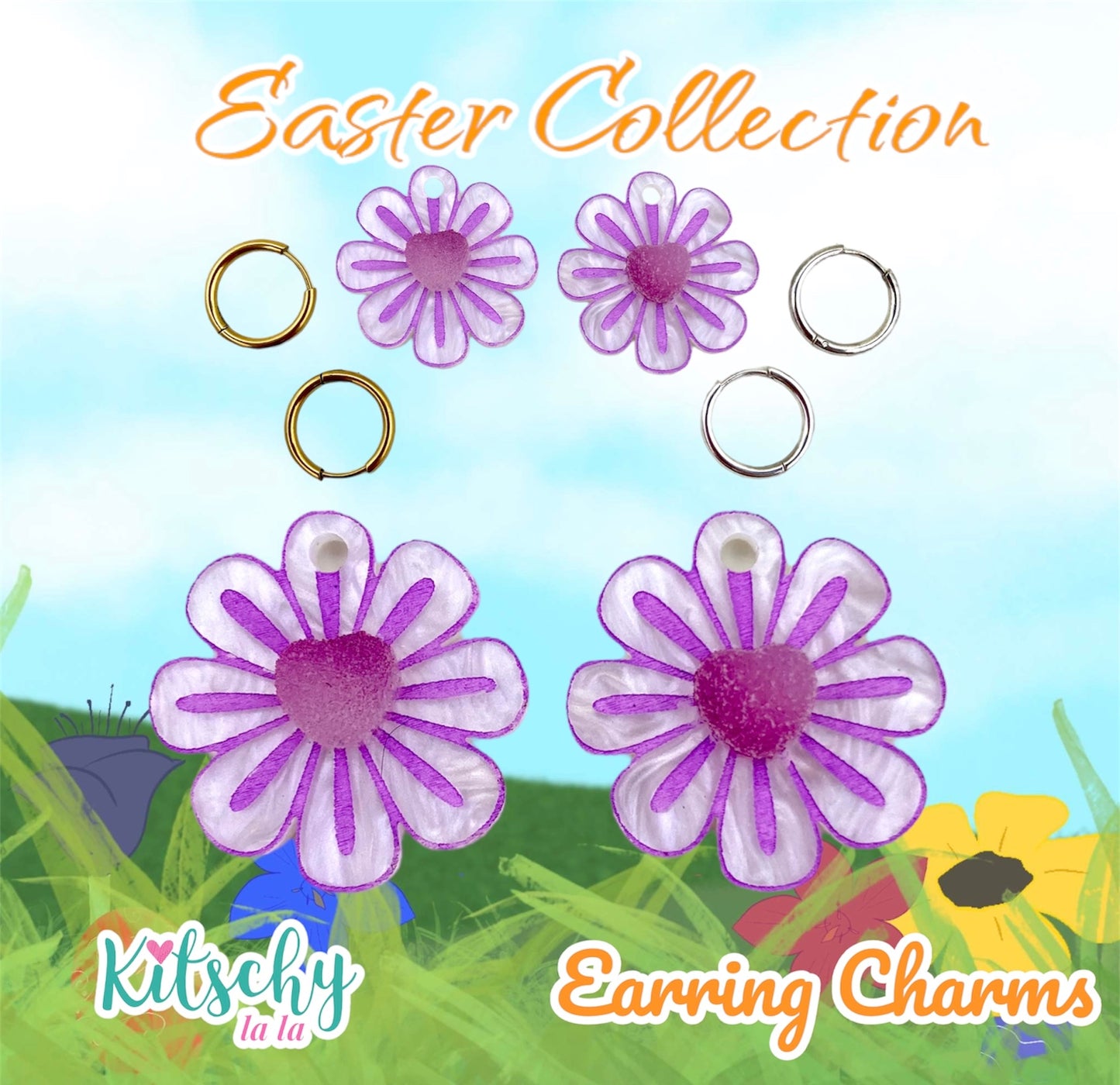 Candy Heart, Easter Daisy Earring Charms