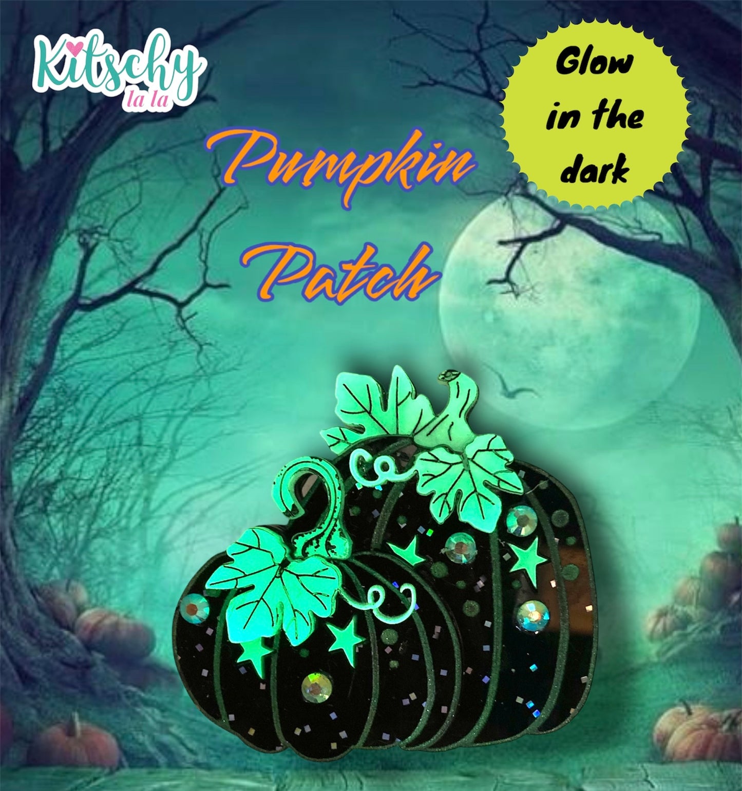 Black Glitter Double Pumpkin Brooch