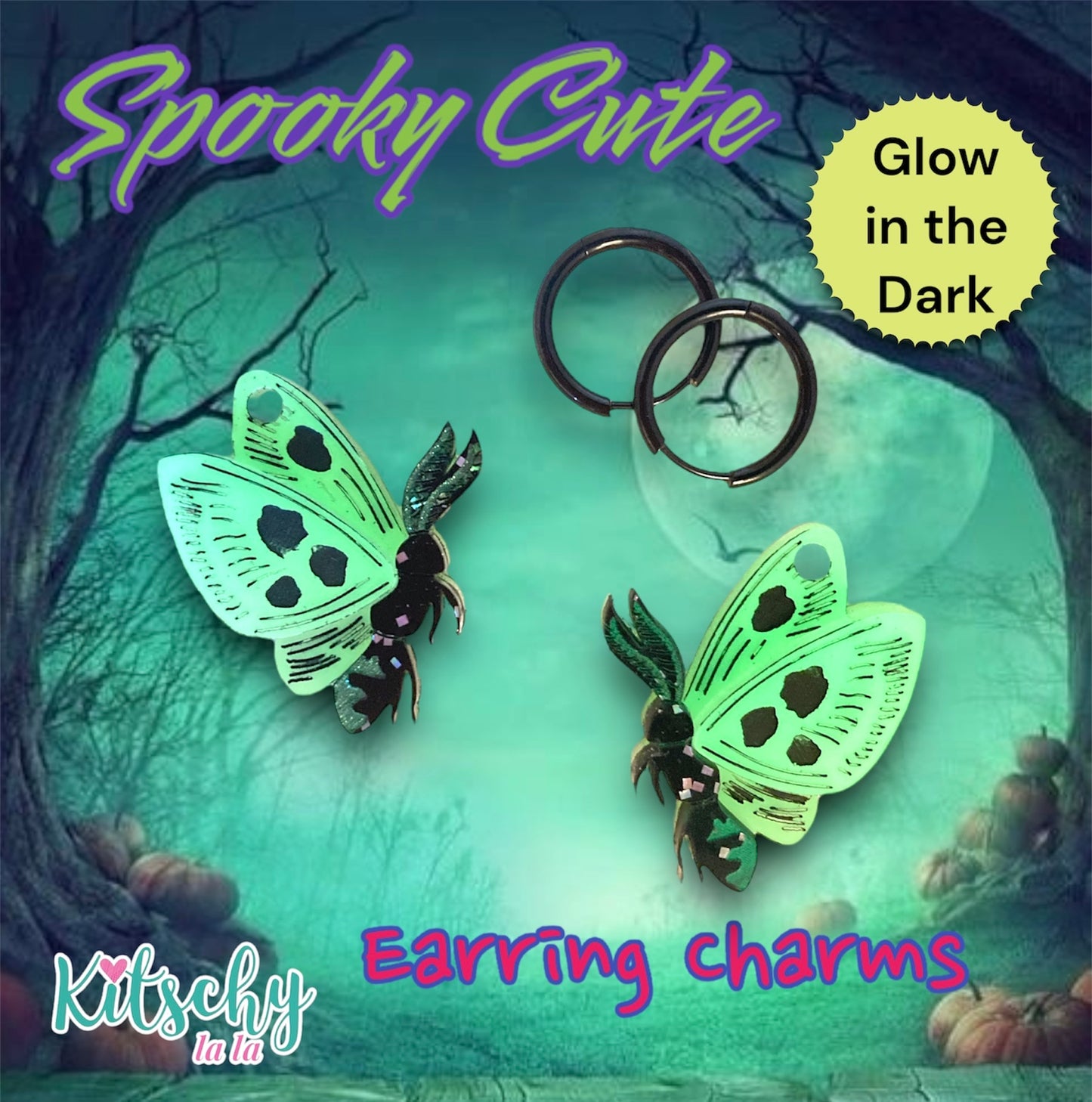 Glow in the Dark Moth Earring Charms