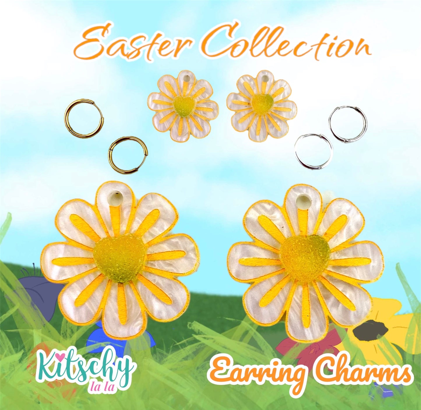 Candy Heart, Easter Daisy Earring Charms