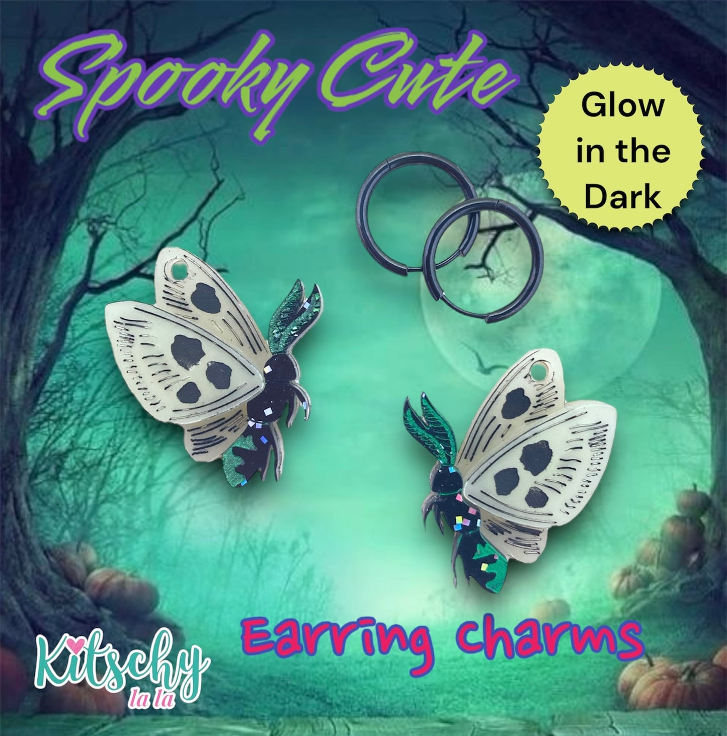 Glow in the Dark Moth Earring Charms