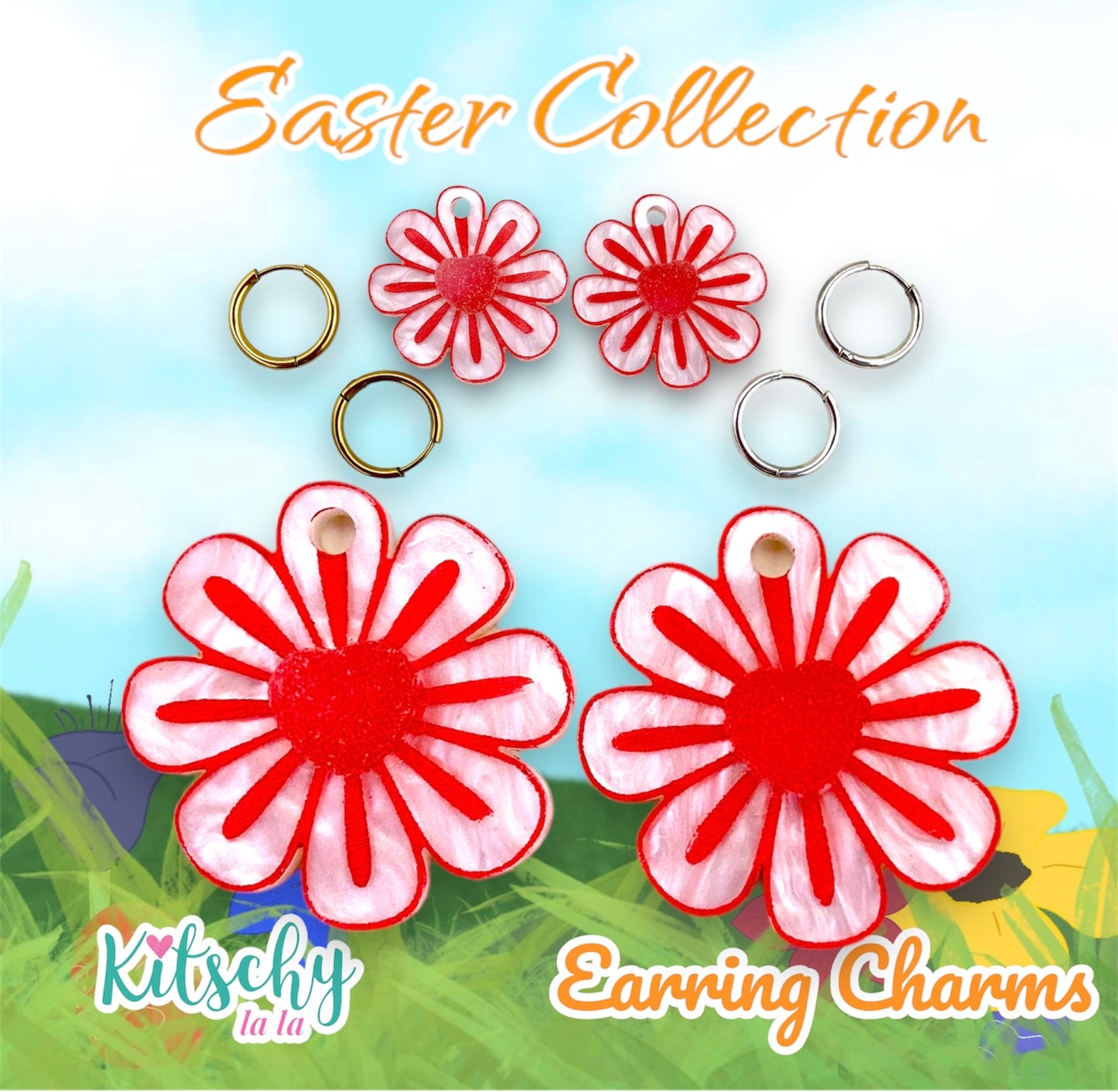 Candy Heart, Easter Daisy Earring Charms