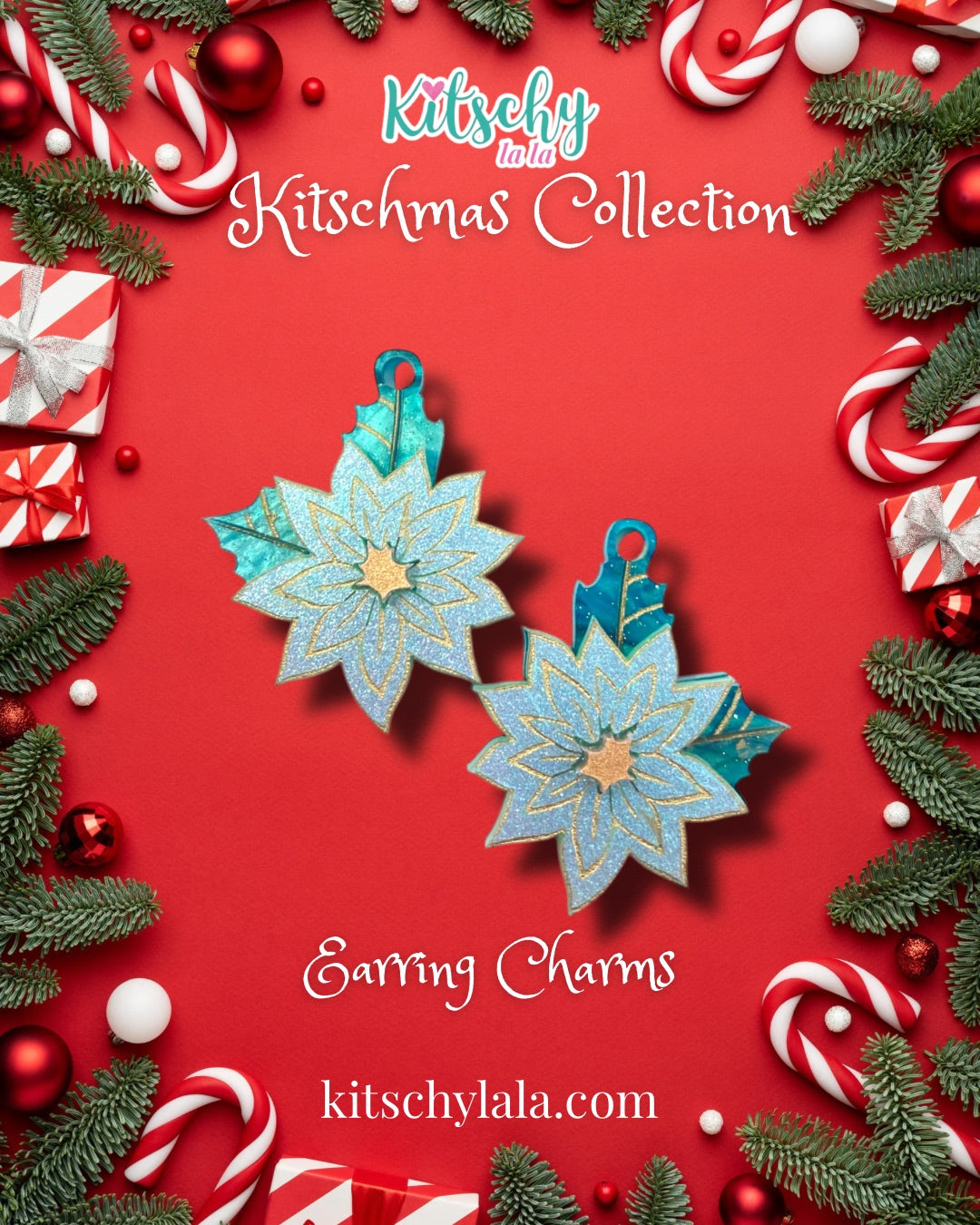 PRE ORDER Frosted Poinsettia Earring Charms