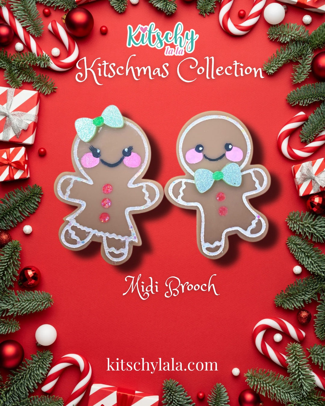 PRE ORDER Gingerbread Girl & Boy Midi Brooches