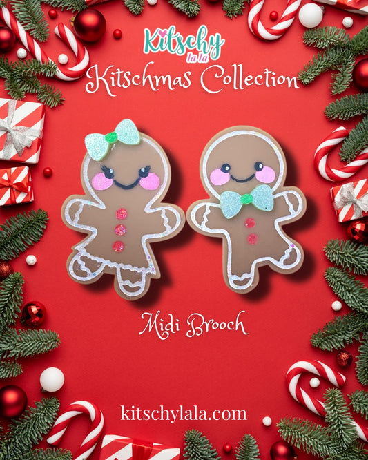 PRE ORDER Gingerbread Girl & Boy Midi Brooches