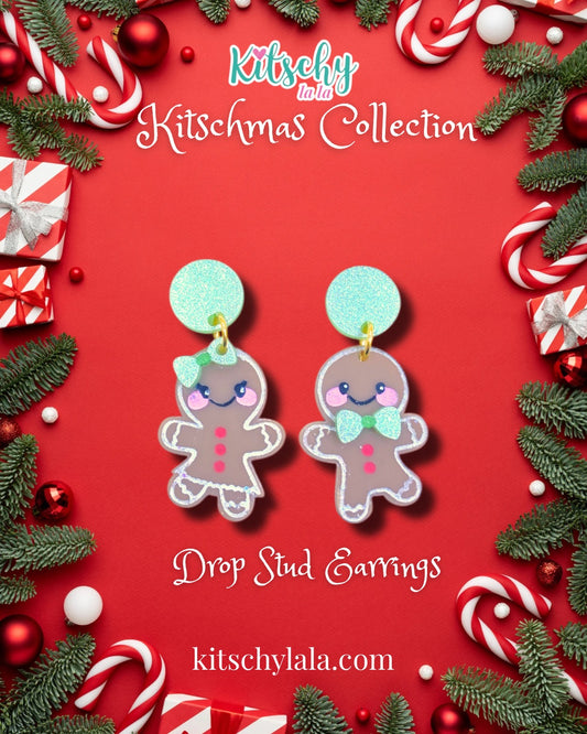 PRE ORDER Gingerbread Man and Girl Mismatched Drop Stud Earrings
